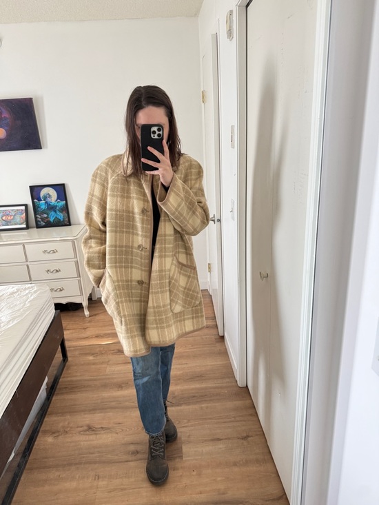 Vintage Jackets & Blazers - Vintage Plaid Wool Reversible Jacket Light Brown Cabincore Oversized M